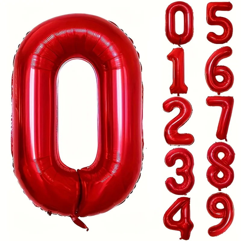Globos de aluminio con números rojos de 32 pulgadas para decoración de fiesta de aniversario de cumpleaños, conjunto de decoración de fondo fotográfico de celebración familiar grande