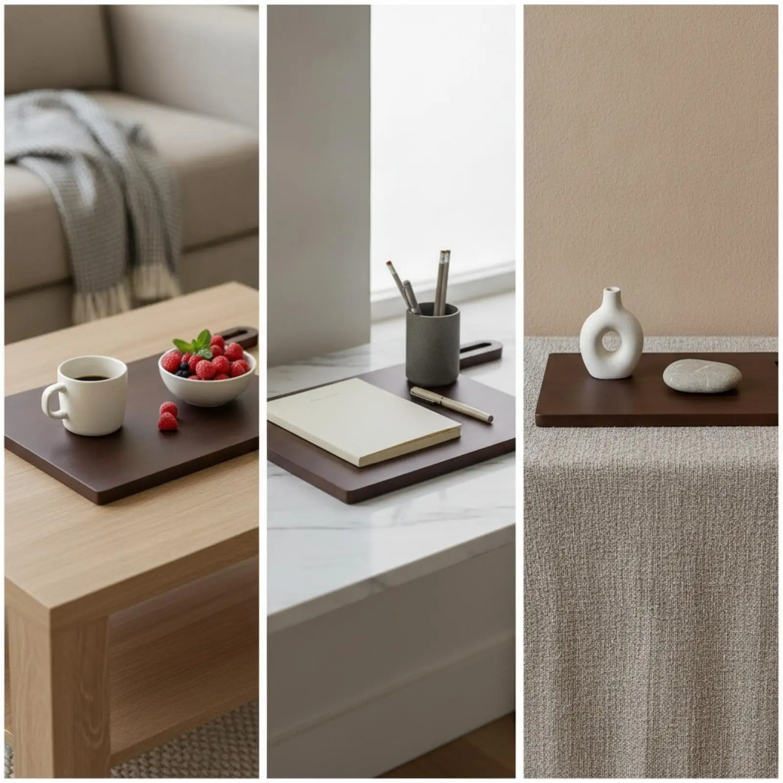 Dark Wooden Rectangle Serving Tray with Cutout Handle for Breakfast Coffee Appetizers Table Decor and Styling