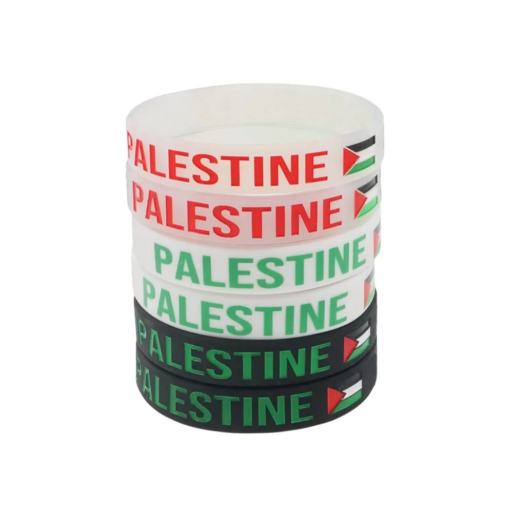 Elastic Silicone Wristband Black White Color National Flag Printed Palestine Men Women Hand Accessory Sport Bangle Bracelets - view 2