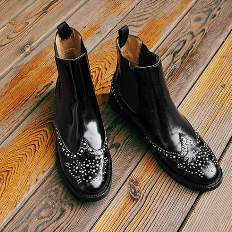 Genuine Leather Classic Chelsea Boots Woman Slip On Ladies Rivets Ankle Boots Simple Comfortable Winter Warm Shoes Size 43