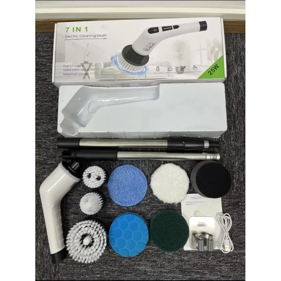 Épurateur rotatif, brosse de nettoyage sans fil, épurateur électrique avec 7 têtes de brosse remplaçables pour carrelage, salle de bain, douche, baignoire, gaz