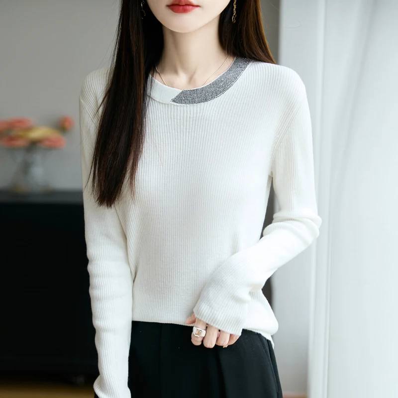 

Women Cashmere Sweaters Designer Sweaters Women Autumn and Winter Casual Cashmere Sweater Splicing diamonds Solid Pullover