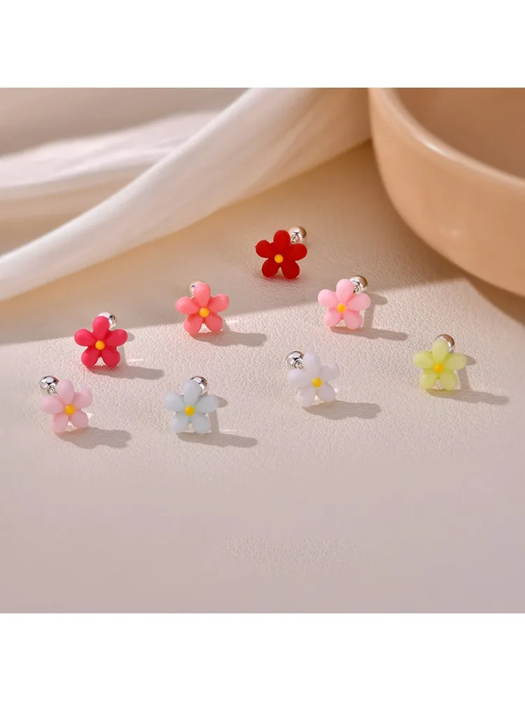 SOFTPIG Real 925 Sterling Silver Cute Tiny Minimalist Flower Stud Earrings for Charming Women Fine Jewelry Party Accessories