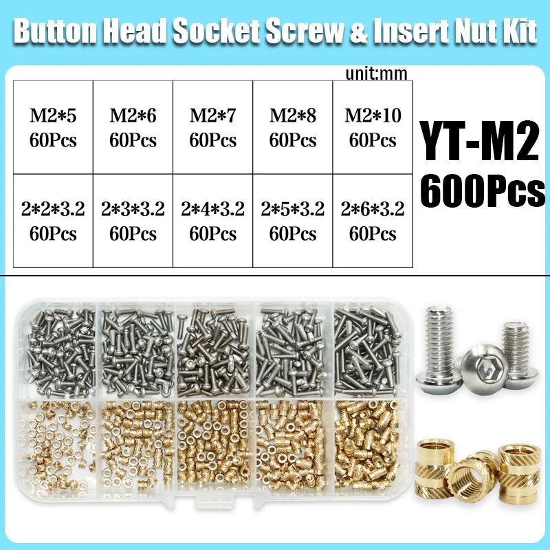 Messing-Einsatzmutter und Edelstahl-Schraubensatz M2 M3 M4 Gewinde Heat Set Einsätze Drucken 3D-Kupfer-Heißschmelzmuttern Maschinenschraube