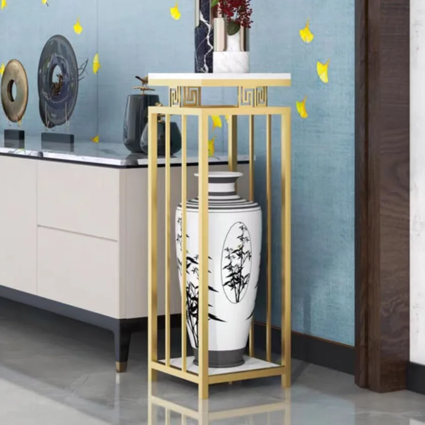 New Chinese style living room rock slab flower stand storage balcony flower pot stand entrance table modern simplicity