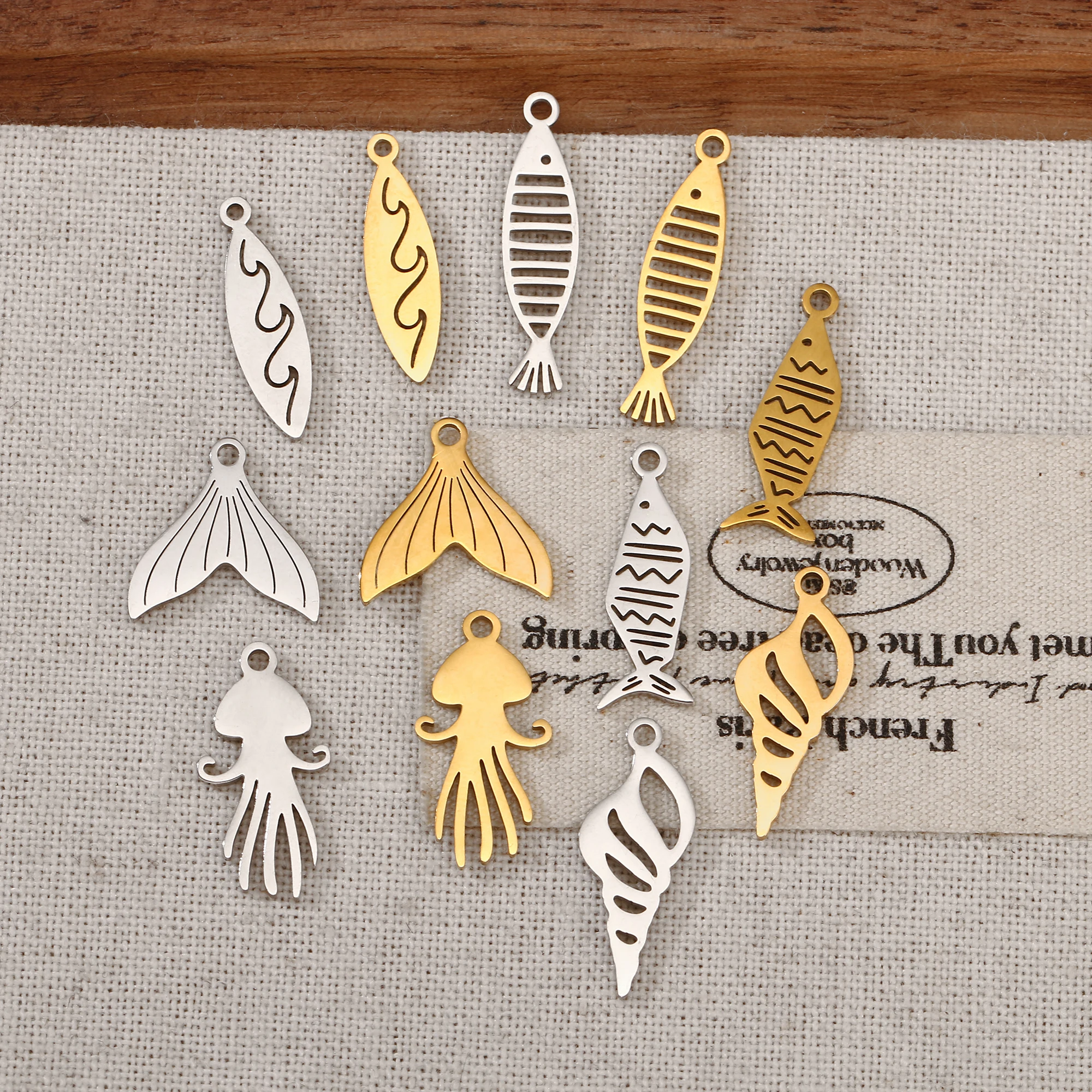 5Pcs Ocean Fish Sea Charms Stainless Steel Surfer Wave Mermaid Tail/Turtle/Starfish Pendants DIY Necklace Earring Jewelry Making