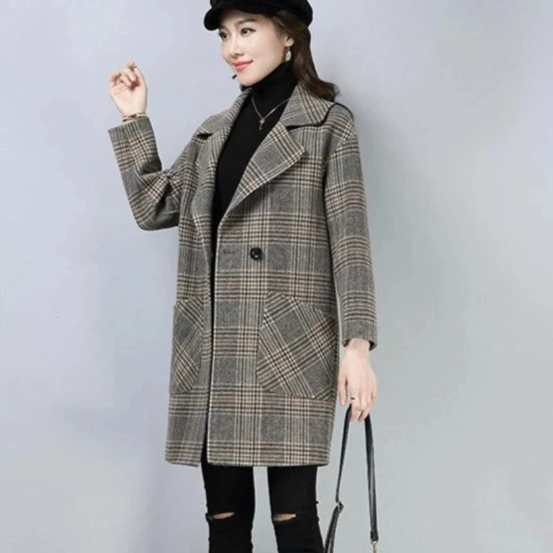 Mixtures Jacket Woman Loose Double Breasted Hot Elegant Single Outerwears Trench Wool Blend Coat for Women High Quality Medium