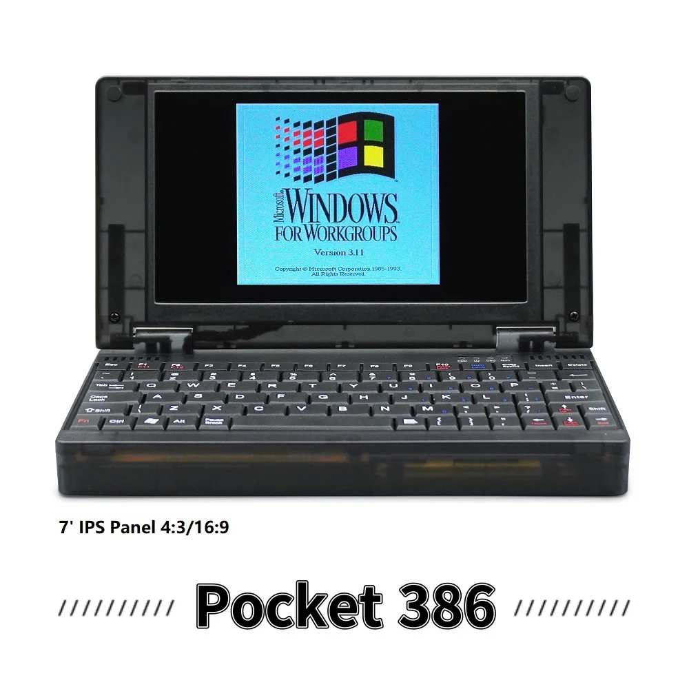 Pocket 386 Retro DOS Computer 386sx CPU Windows3.1/95 Hand386 Pocket386 negro