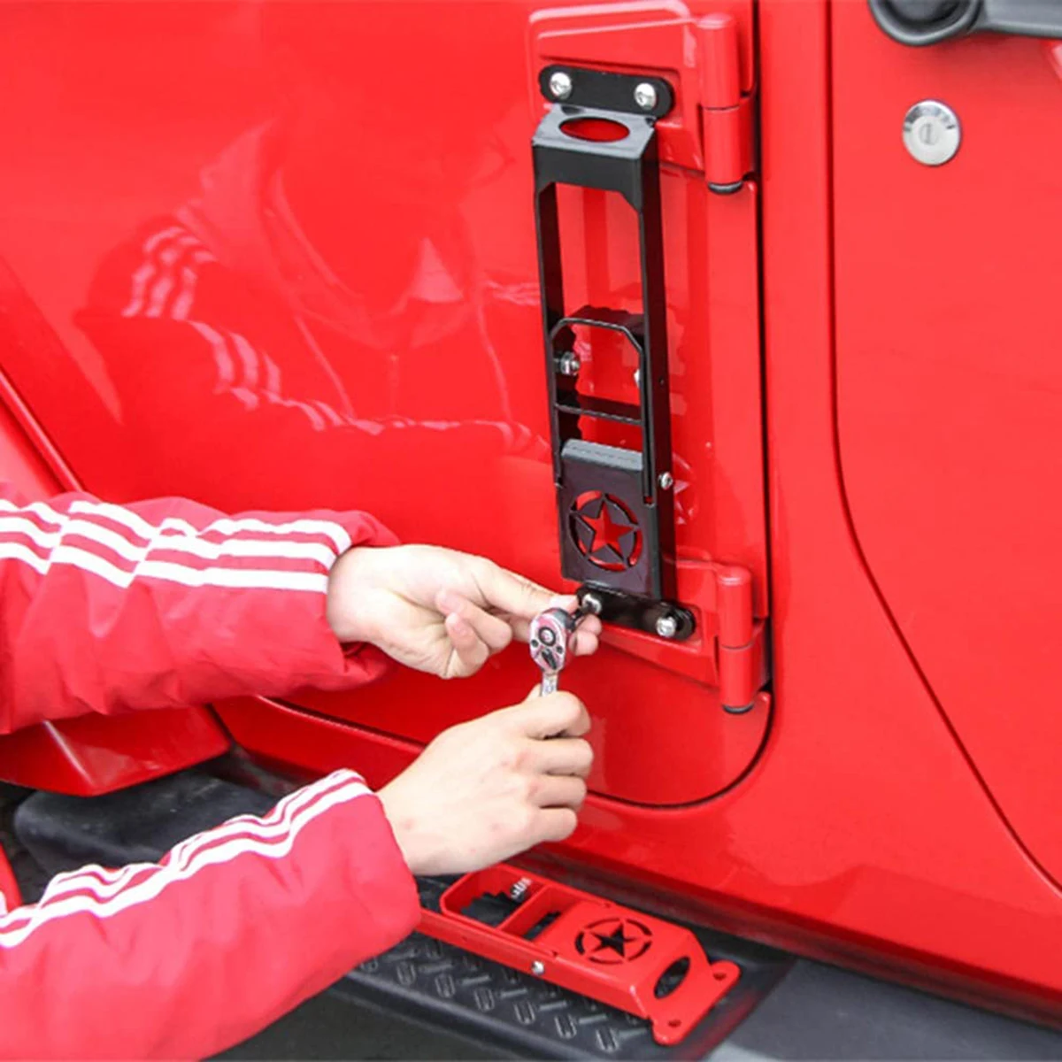 Car Exterior Door Hinge Folding Foot Pedal Metal Step Plate Foot Pegs Auto Accessories For Jeep Wrangler JK JKU JL 2007-2025