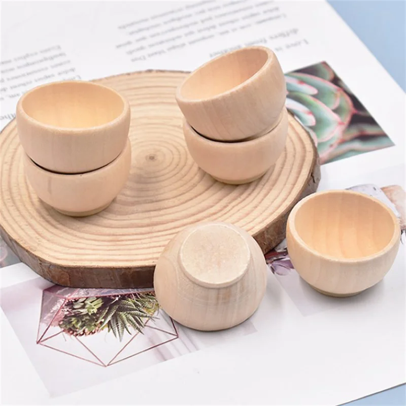 Cuenco de madera pintado para niños, cuenco pequeño de madera de roble, decoración de frutas, manualidades DIY, 60x30MM