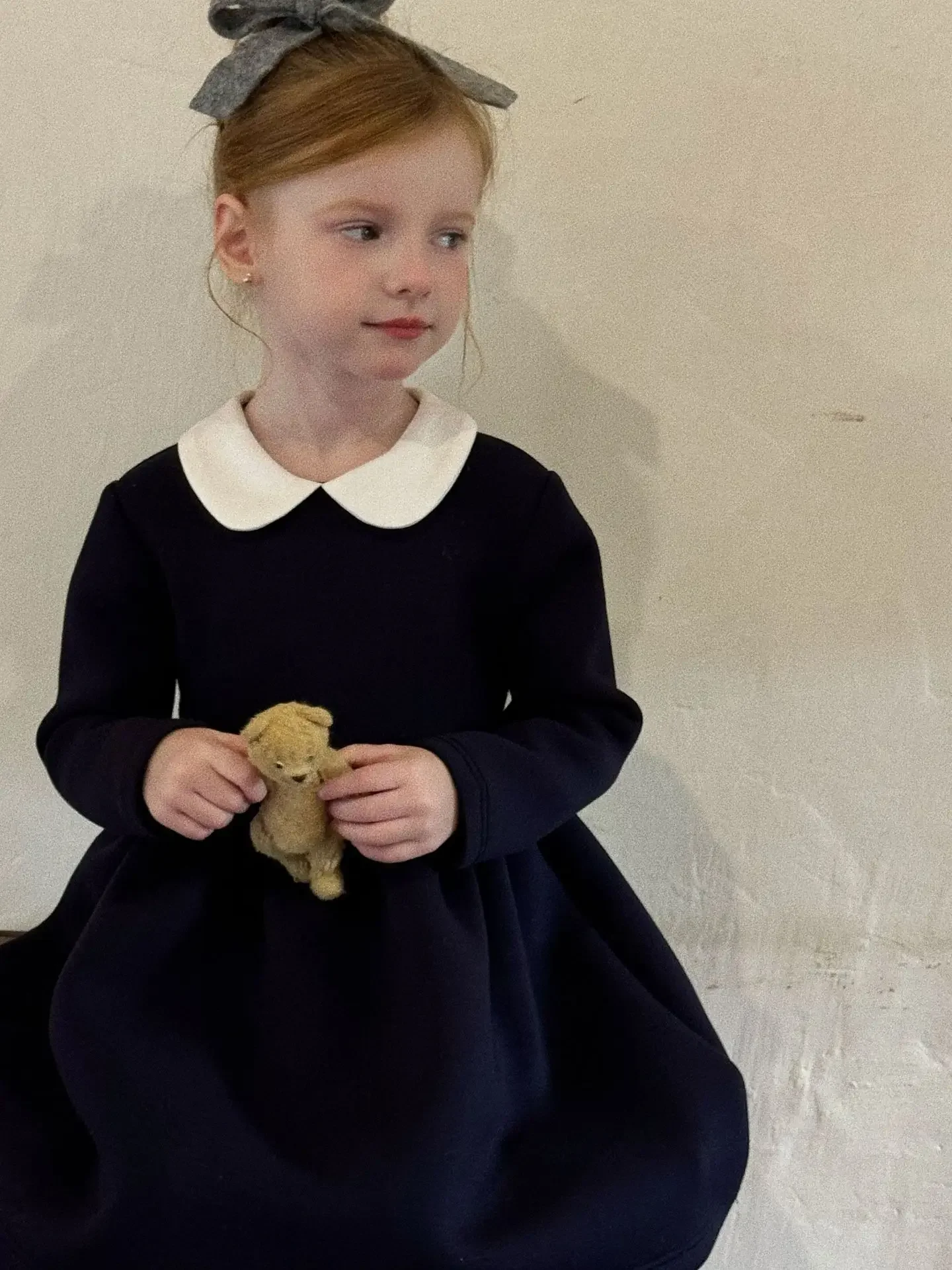 Girls Turn-down Collar Knitted Dress 2024 Autumn New Children Patchwork Peter Pan Collar Long Sleeve Dress