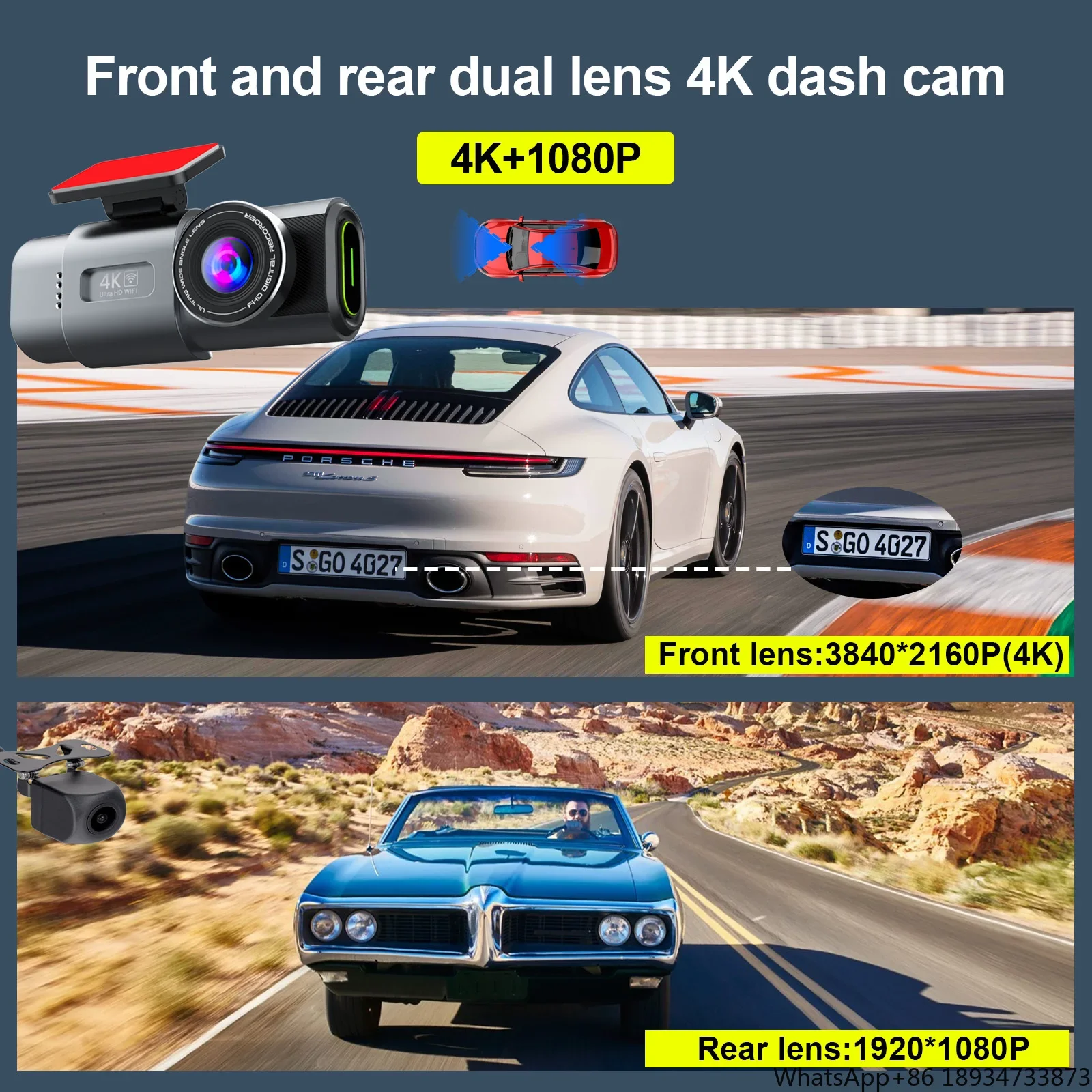 MINI car dvr dash cam doble camara 4k wifi gps dual lens front and rear 4k dash camera car black box camera dashcam 4k