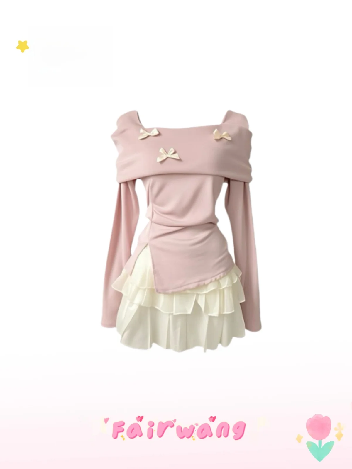 

Chic Spring Summer Two-Piece Set One Shoulder Top And Half-length Short Skirt in Apricot Color Cute And Fashionable Women's C...
