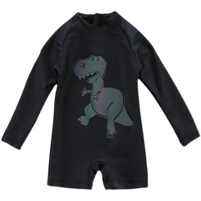 Bañador de una pieza para niños, traje de baño de manga larga de secado rápido, Bonito traje de surf de dinosaurio de dibujos animados, Verano