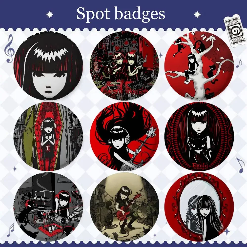 Cartoon Black E-Emily the Strange Badges Button Round Creative Pin Brooch Badge Bag Decor Accessories Fans Collect Friends Gifts