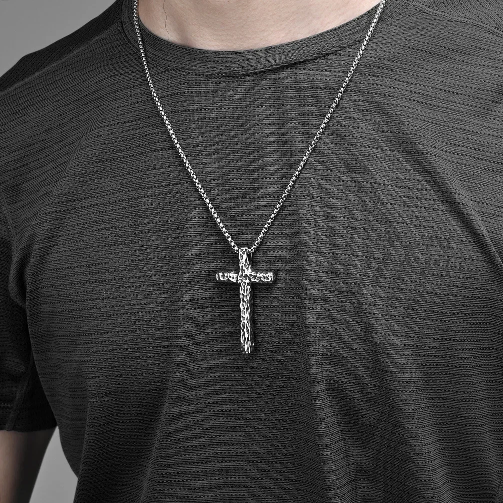 Men Black Gold Silver Color Stainless Steel Cross Pendants Statement Necklace Punk Christian Jewelry