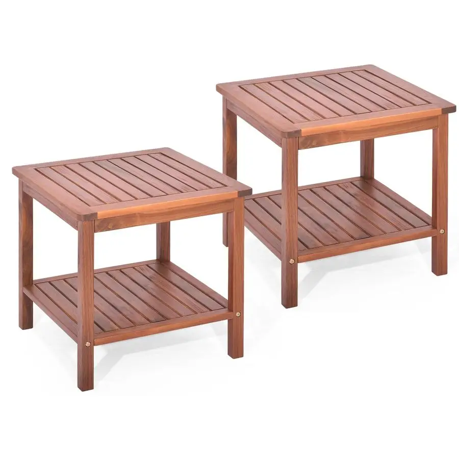 

Садовый приставной столик Adirondack с 2 ярусами, из акации, квадратный, с решетчатой столешницей и полкой, для сада, веранды, бассейна, для использования в помещении и на улице