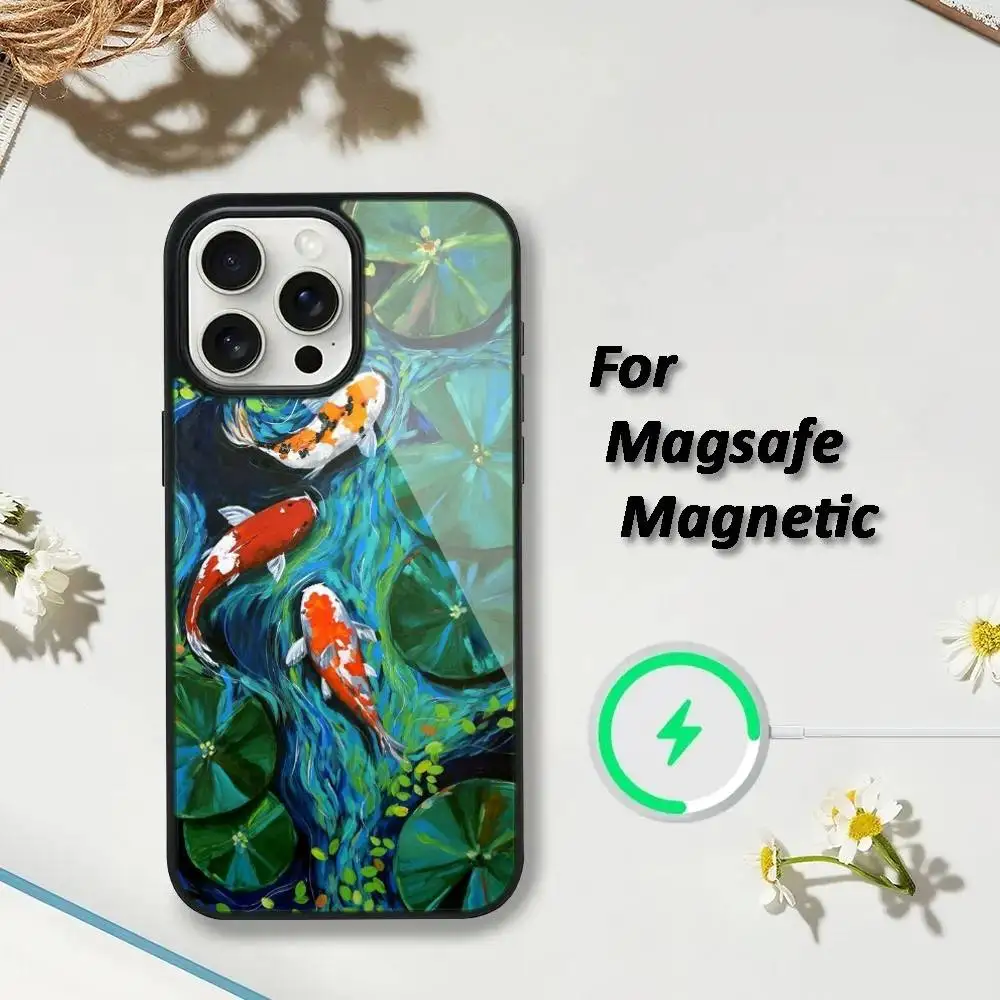 Art Fish Koi Carp Clear Phone Case For iPhone 16,15,14,13,12,11,Plus,Pro,Max,Mini Magsafe Magnetic Wireless Charging