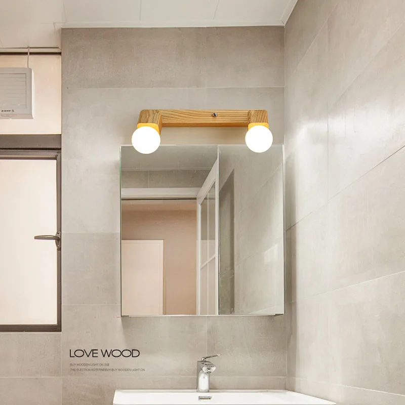 Nordic Modern Wood LED Wall Lamp Bathroom Mirror Vanity Light for Corridor Entryway Balcony Sconce Wood Art Fixture Home Decor