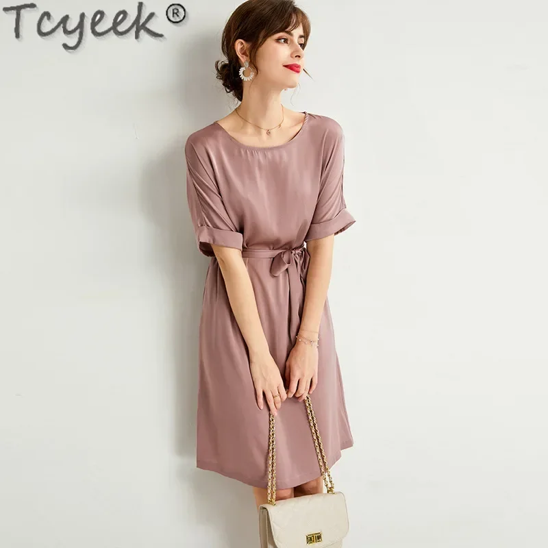 

Tcyeek 90.1% Mulberry Silk Elegant Dresses for Women Clothes 19MM Real Silk Women's Dresses Платье Женское Fashion Summer Dress