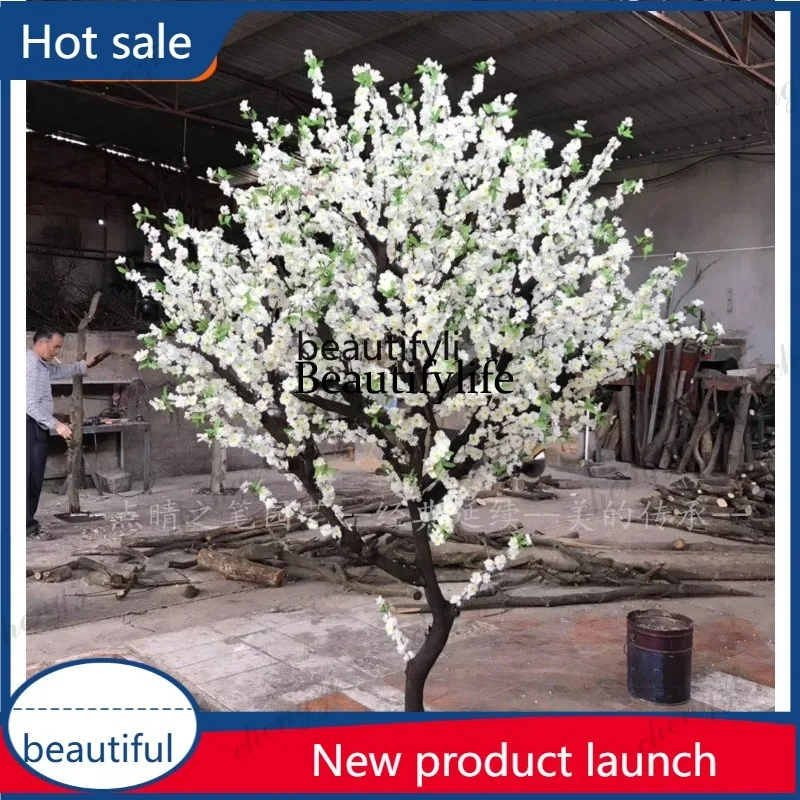 A09    Emulational Peach Tree Fake Peach Tree Spring New Year Decoration Large Living Room Solid Wood Trunk Decoration Customize