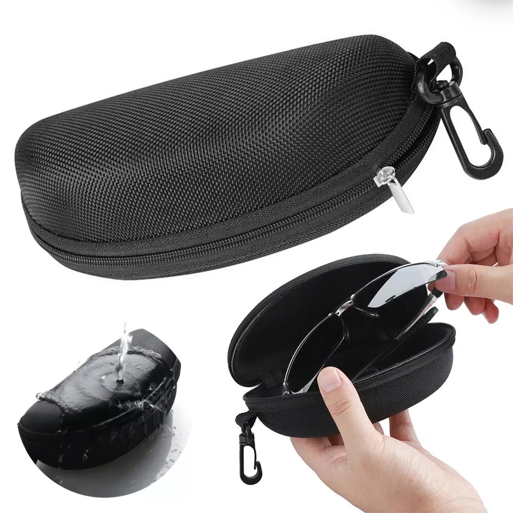 1pc Portable Sunglasses Case Protector Oxford Cloth Hard EVA Zippered Eyeglasses Case with Carabiner Unisex Eyewear Accessories