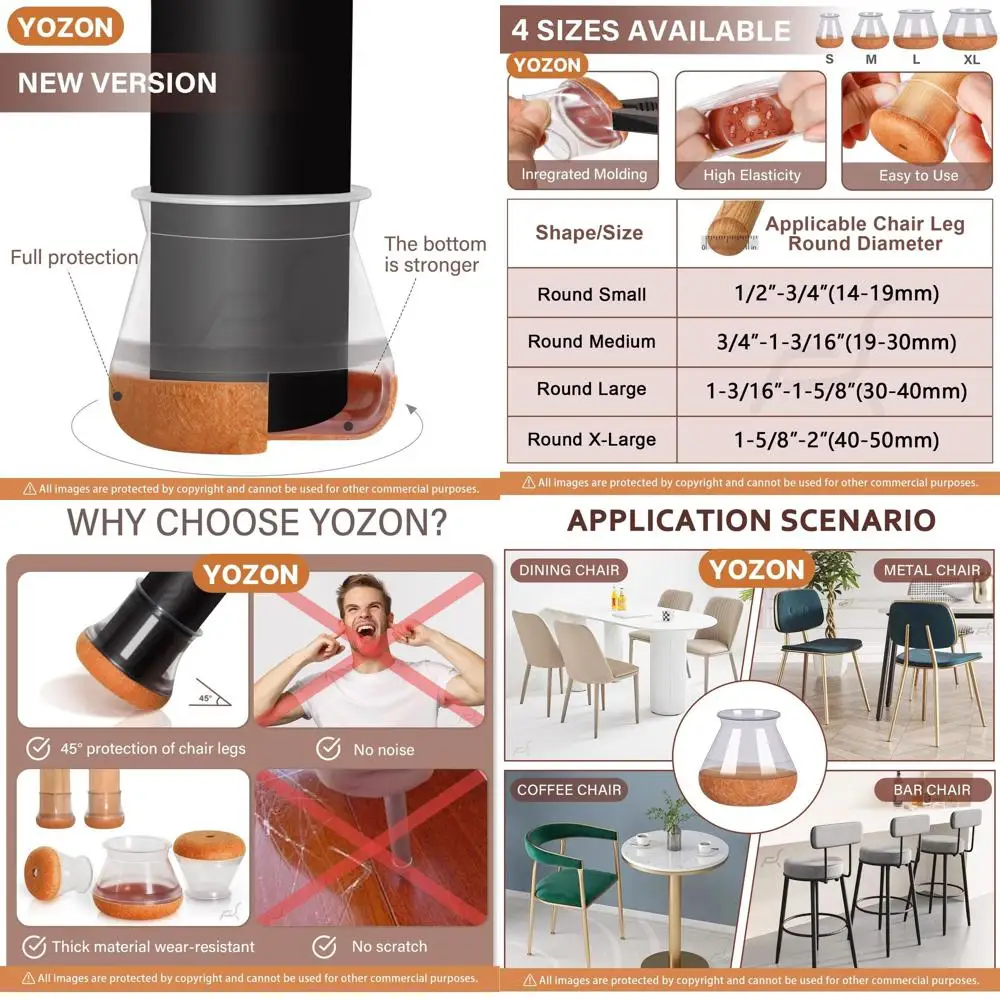 

Защитные накладки на деревянный пол — 32 прозрачных силиконовых войлочных подушечек для мебели, средний размер, 19–30 мм