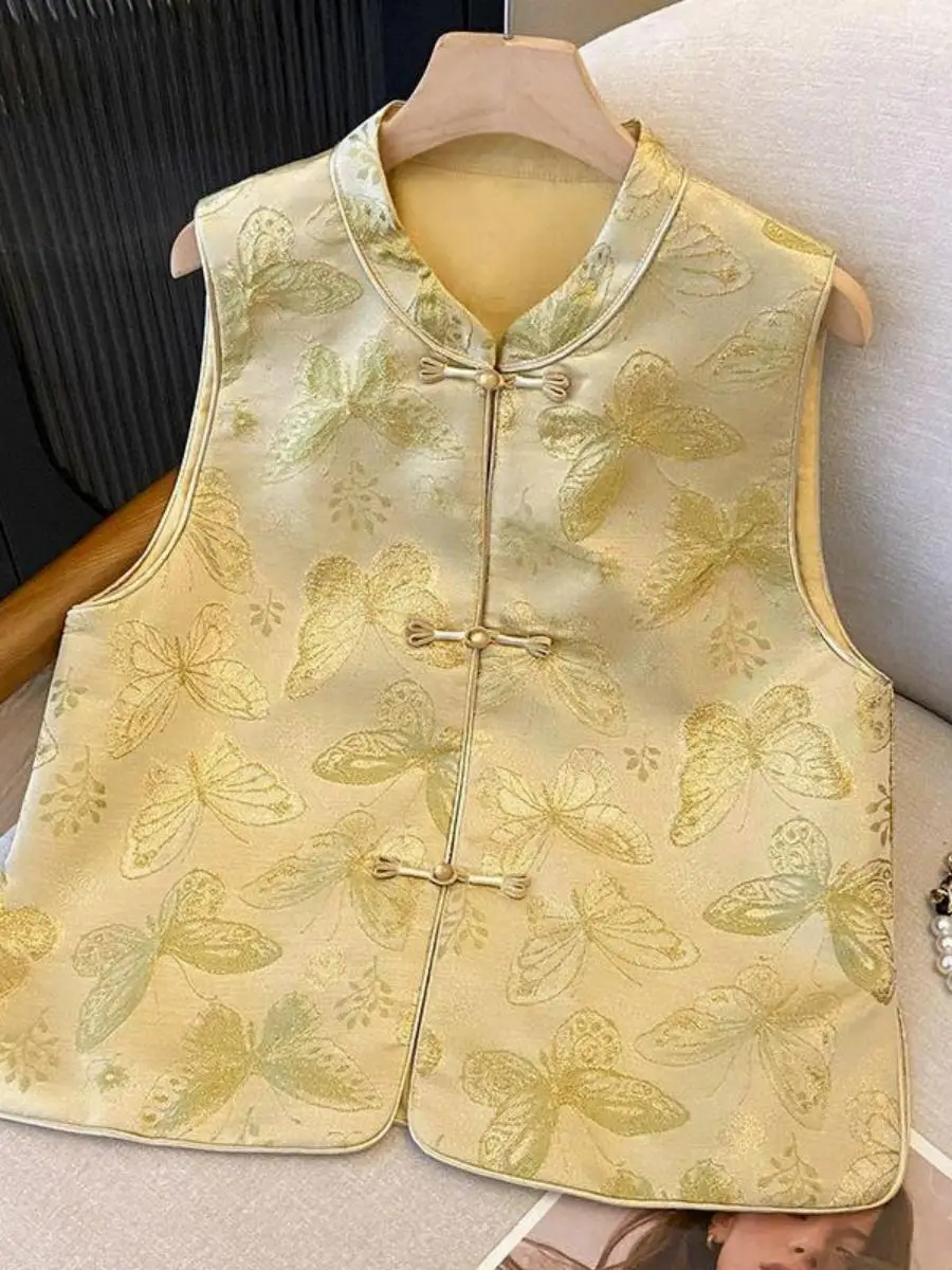 

New Tang Sle Chinese Collar Young Women's Vest Outerwear ort Length National Sle oulder Pad Autumn Faion Ladies' Wear