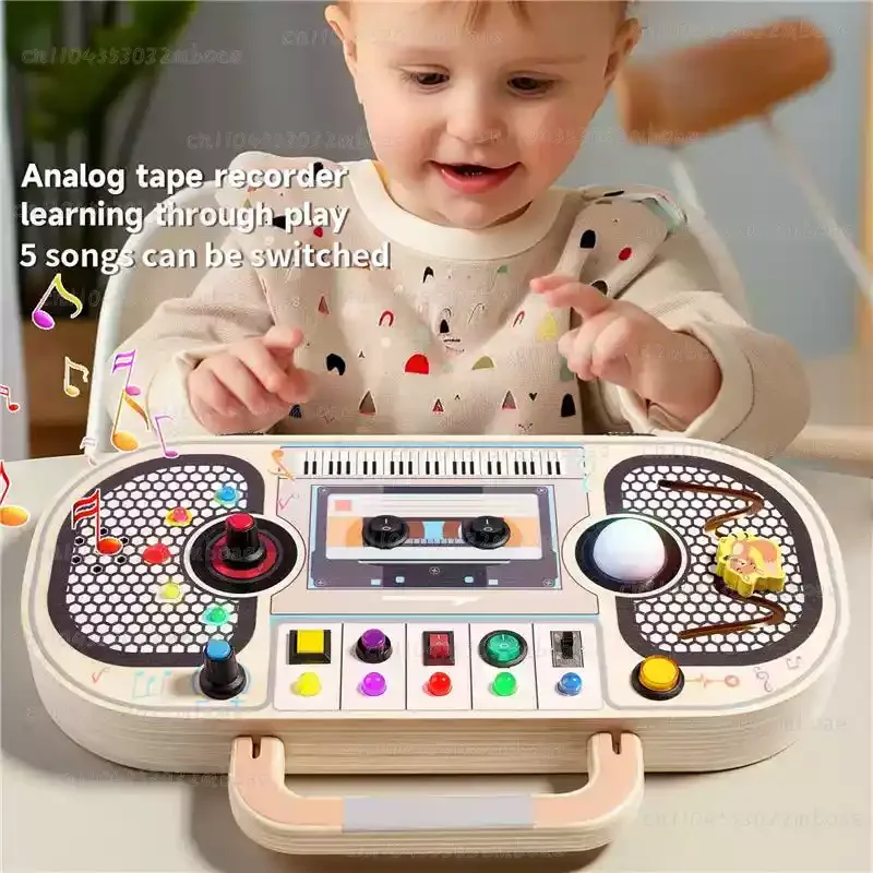 Kids Early Education Wooden Busy Board with Light Switch & Socket - Hands-On Learning Toy
