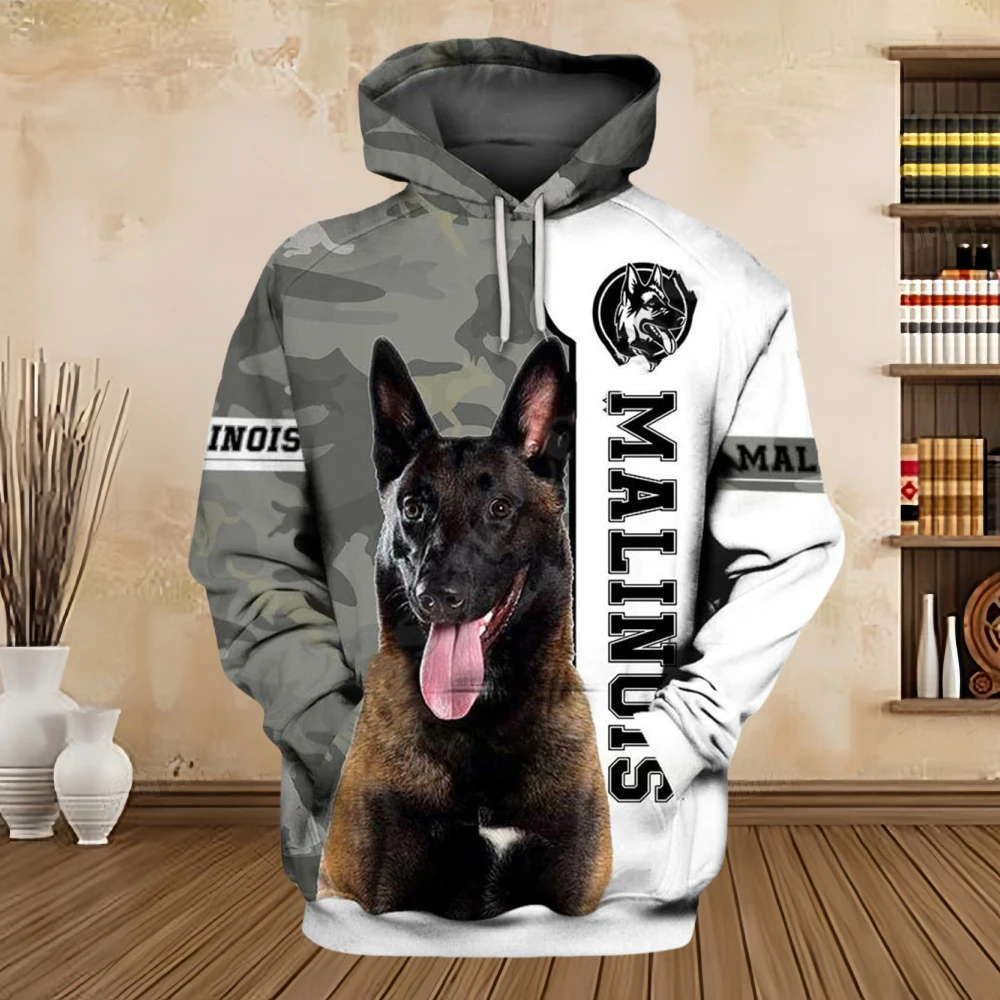 Belgian Malinois Hoodies Dog Animal 3D Print Men Women Long Sleeve Hooded Sweatshirts Oversized Y2k Pullover Man Tops Clothing