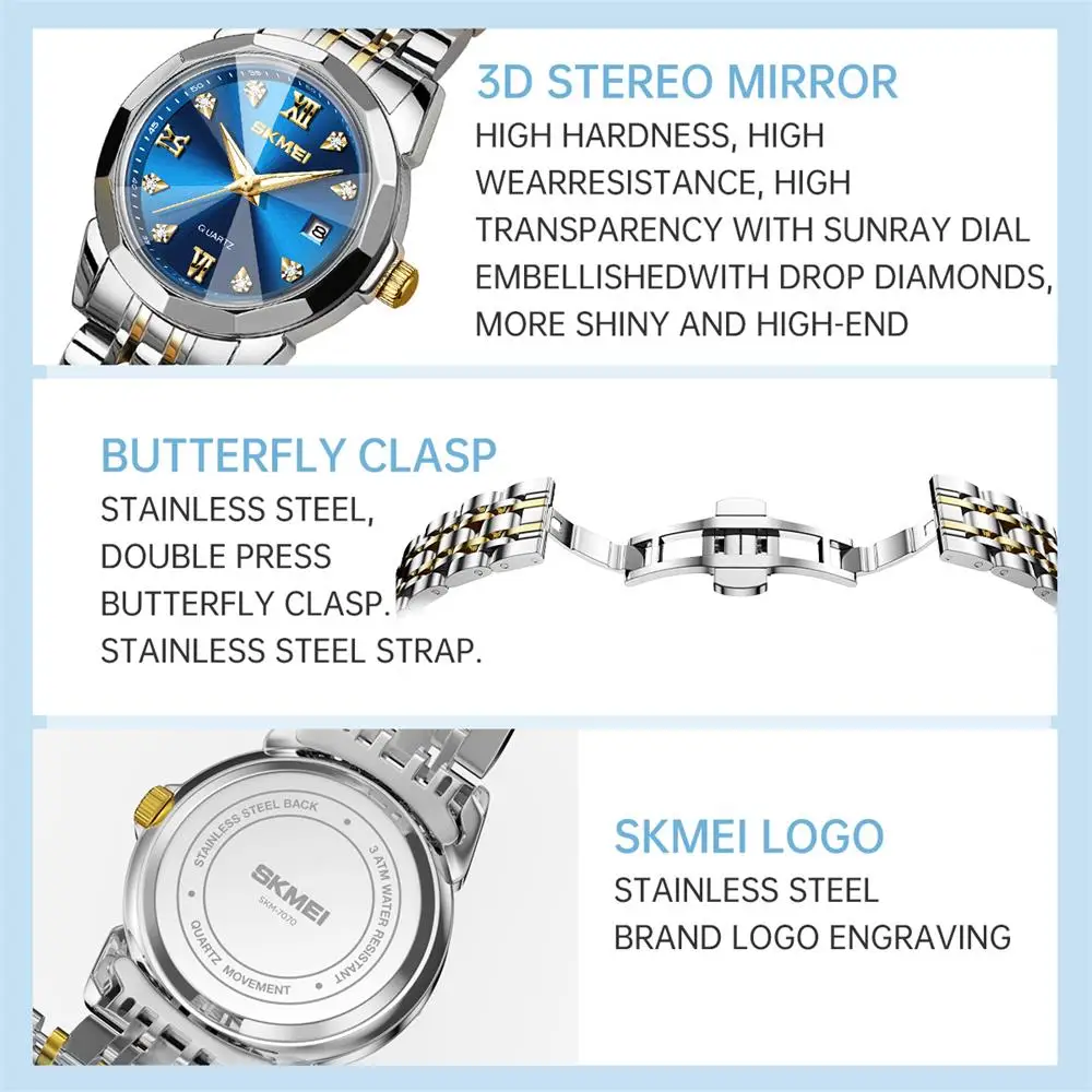 SKMEI Luxury Full Steel Watches Women Elegance Date Quartz Wristwatch For Female Ladies Girl Waterproof Relogio Feminino