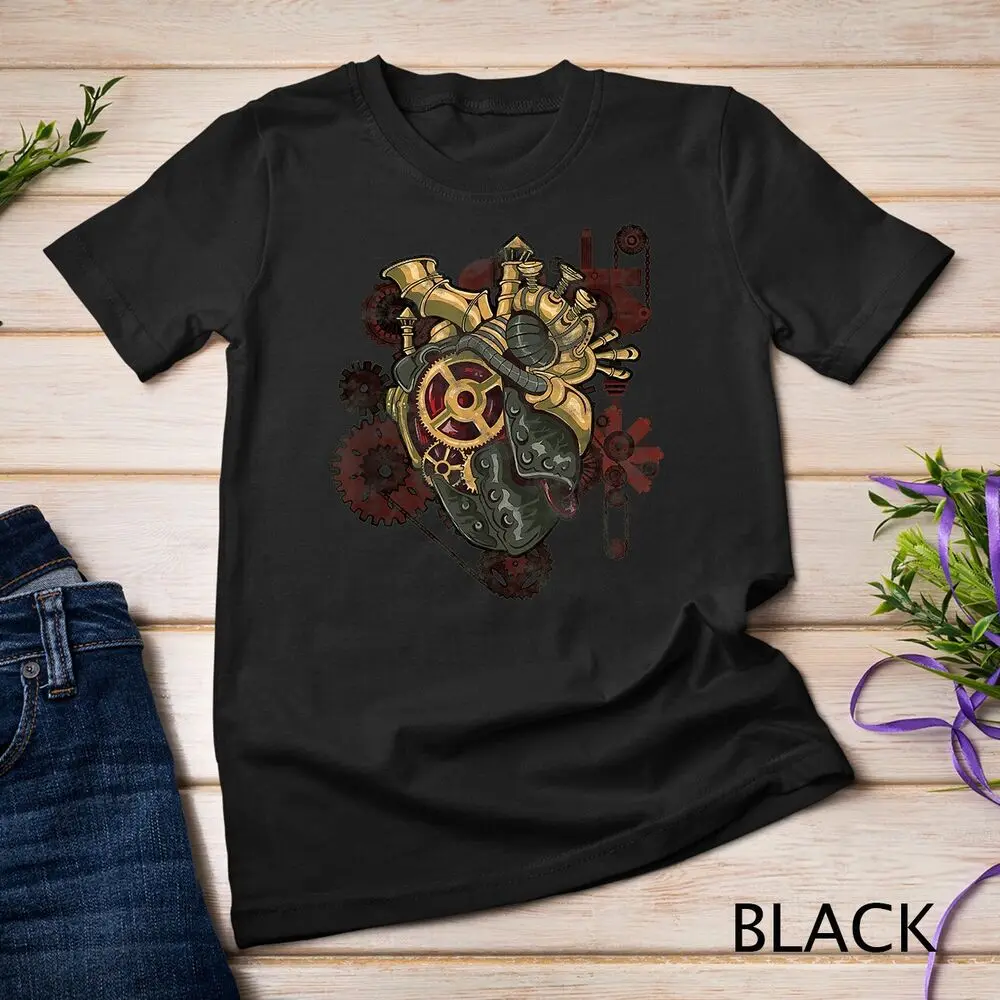 Steampunk Heart Robot Cosplay Scifi Mechanical Gears Anatomy Unisex T-shirt