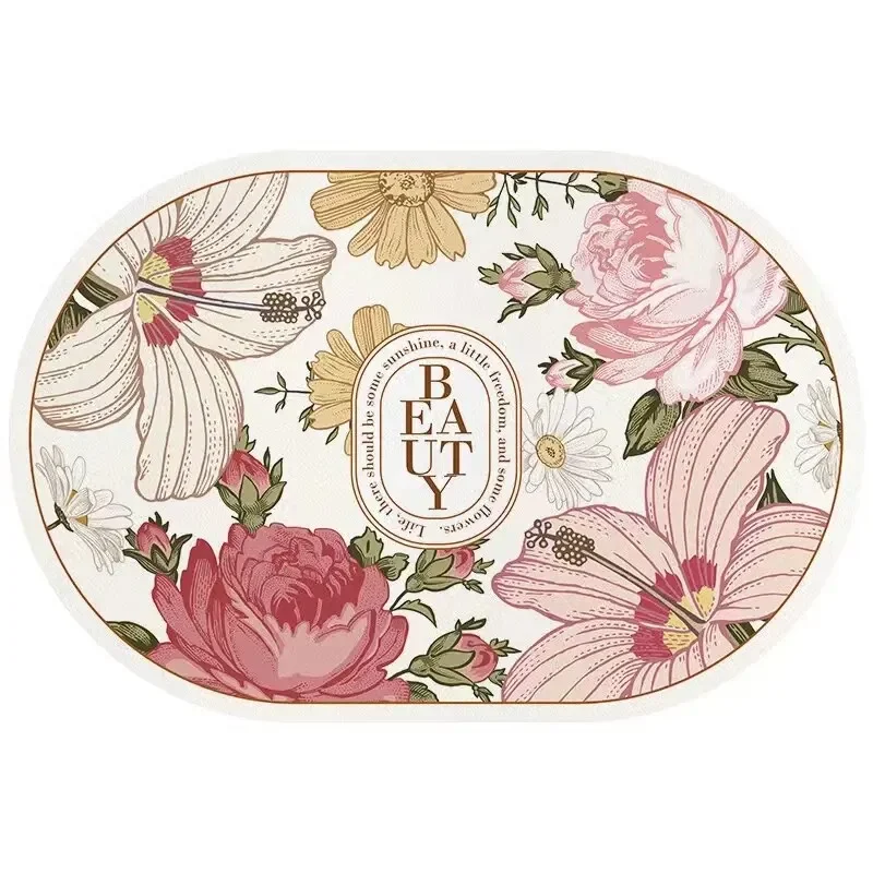 VIKAMA 40X60CM Oval Crystal Velvet Carpet Garden Flower Style Bathroom Toilet Living Room Room Door Non-Slip Mat view 3