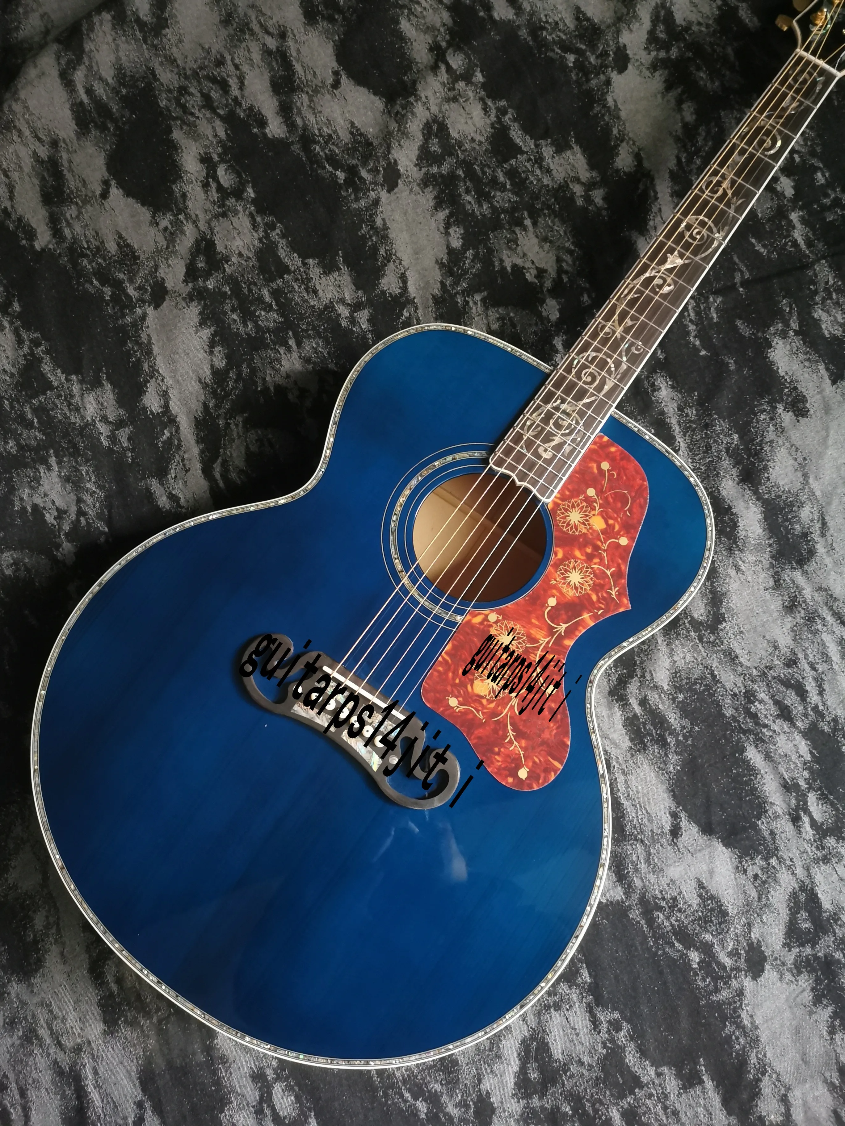 

43 inch J200 series blue water ghost glossy paint abalone inlaid acoustic wood guitar