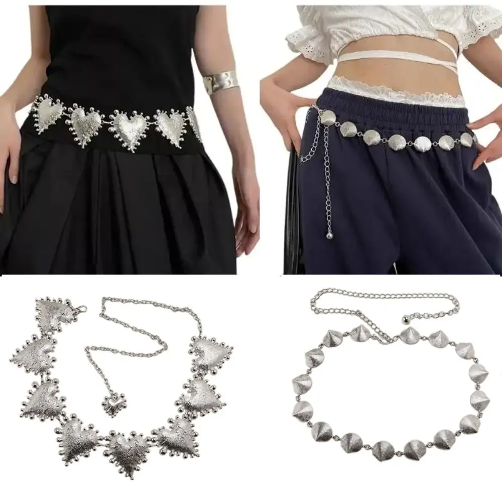 새로운 금속 허리 벨트 체인 고딕 체인 디자인 파티 의상 벨트 실버 조정 가능한 카우보이 쥬얼리 벨트 의상 액세서리