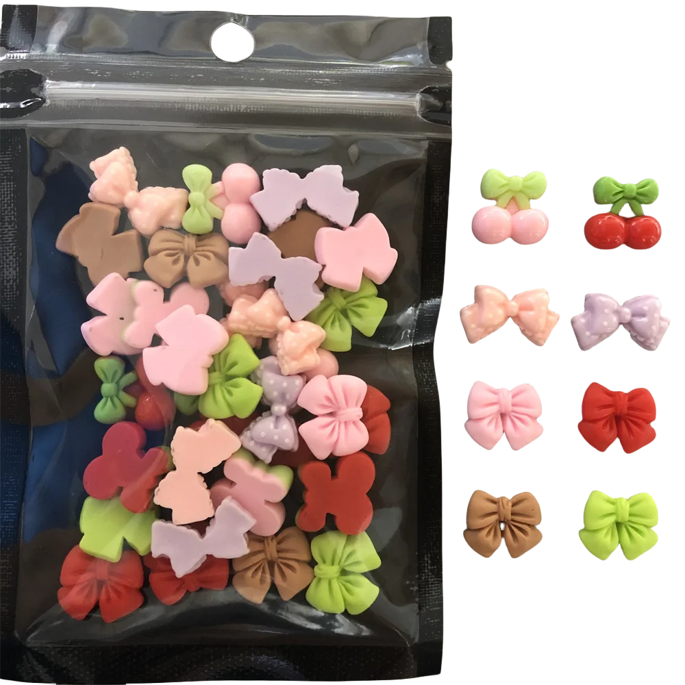 

Sweet Cute Cartoon Cherry Red Green Brown Bow Resin Art Charms Decorations 3D Bowknot Diy Phone Case Hair Clip Accessories