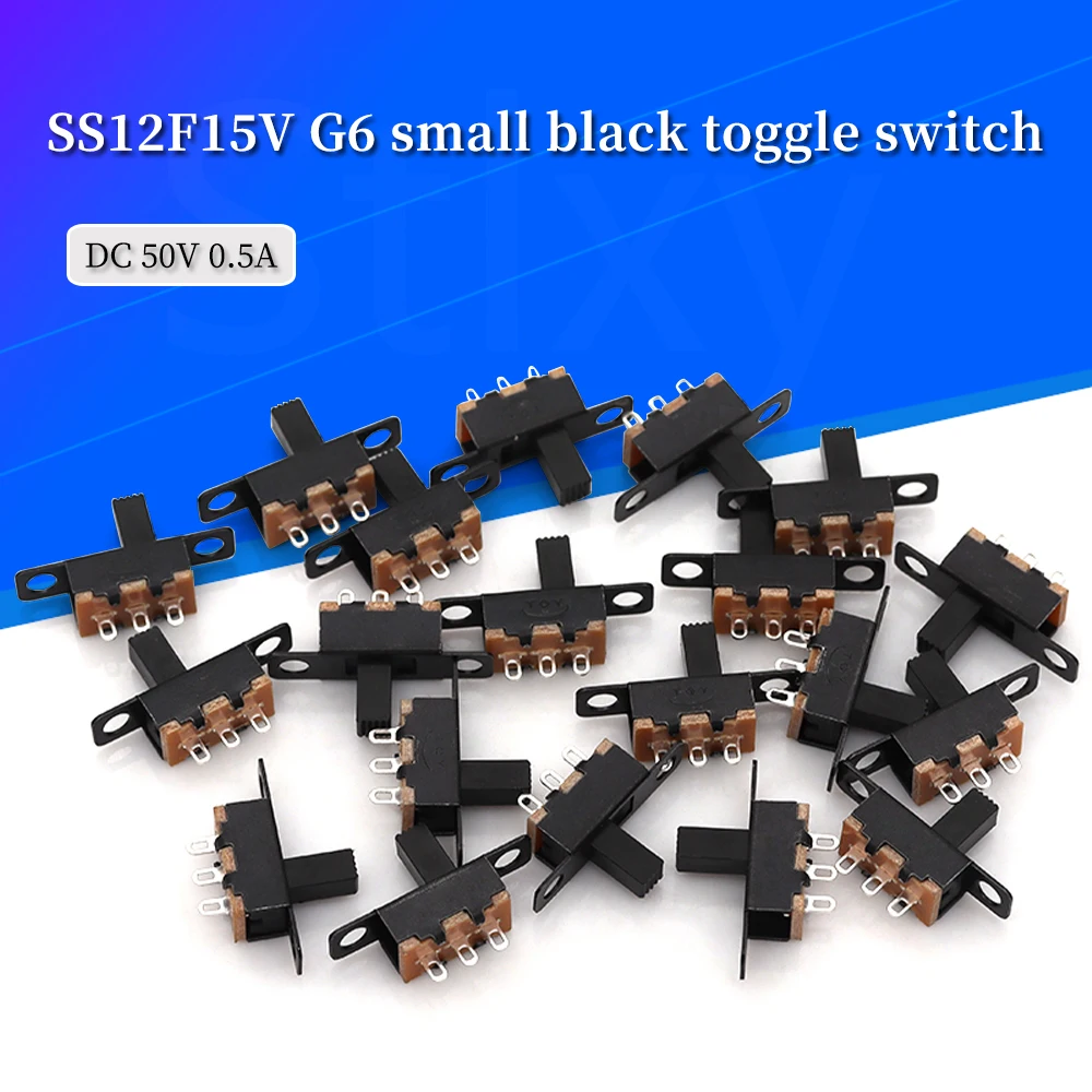 20-200 szt. Mini Przełącznik Suwakowy SPDT Czarny 50V 0.5A do Projektów Elektronicznych DIY SS12F15 ON-OFF Dźwignia 6mm