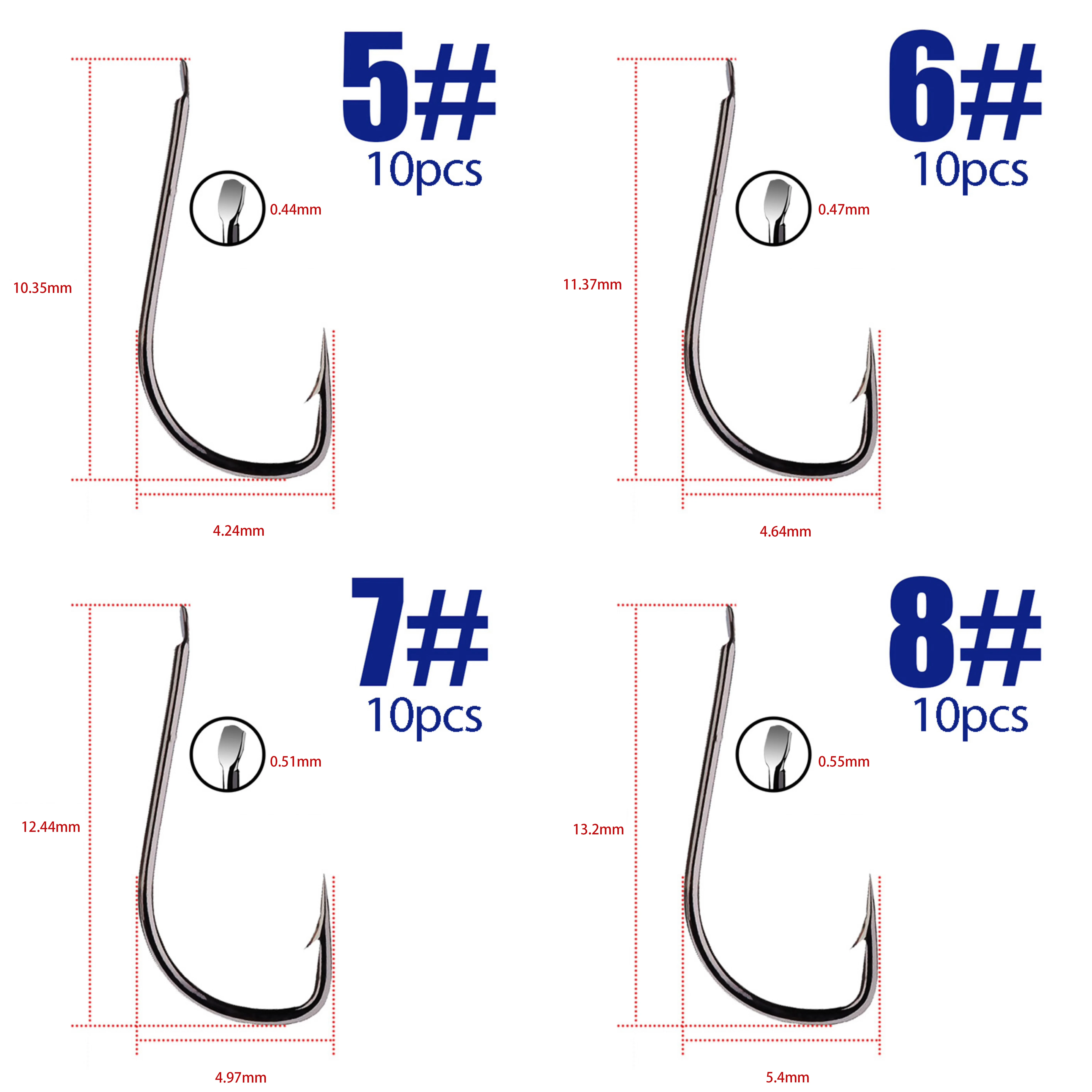 40pcs Barbed And Thornless Fish Hook Round 1#-8# High Carbon Steel Sharpening Bait Fishing