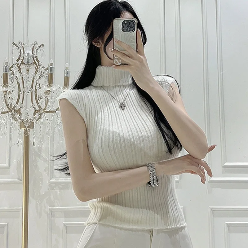 

Sexy High Collar Tight Layered Svel Knitted Sweater Women ort Sve Inner Wear Base irt Small Size ort Length Top