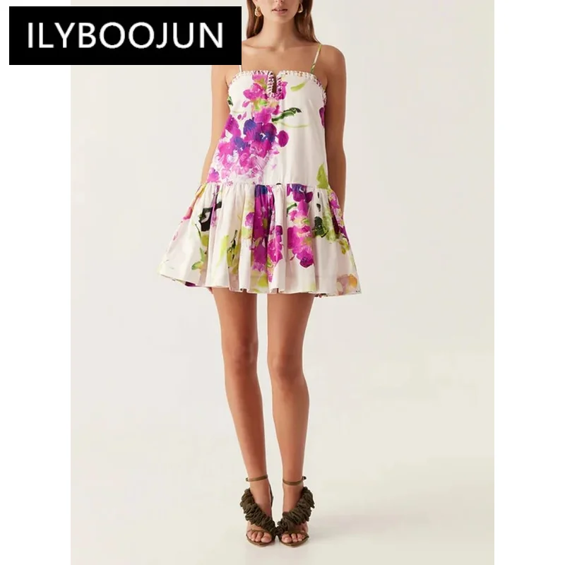 

ILYBOOJUN Printing Sexy Dresses For Women Square Collar Sleeveless Backless High Waist Slim Mini Dress Female Fashion New