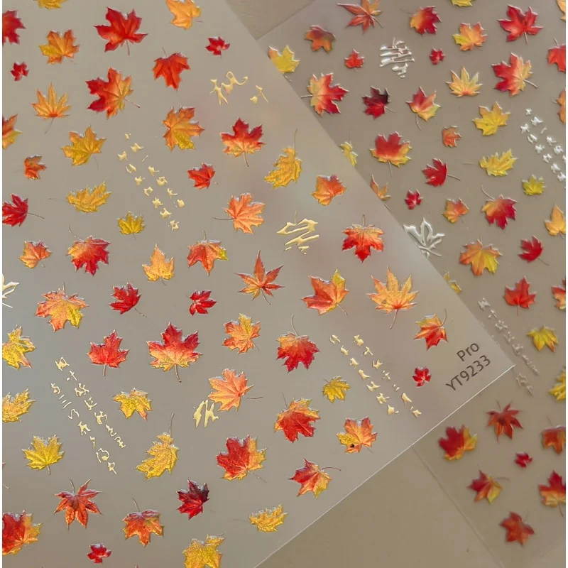 5D Jelly Maple Leaf Nail Art Sticker Shiny Gold Red Autumn Maple Leaves Nail Decals Self-Adhesive Nail Decoration Stickers DIY