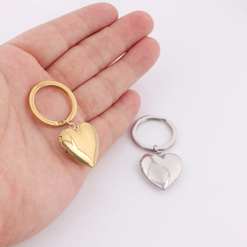 

5pcs/lot Stainless Steel Love Heart Photo Frame Memory Locket Keychain Mirror Polished Love Heart Charms Can Open Key Ring