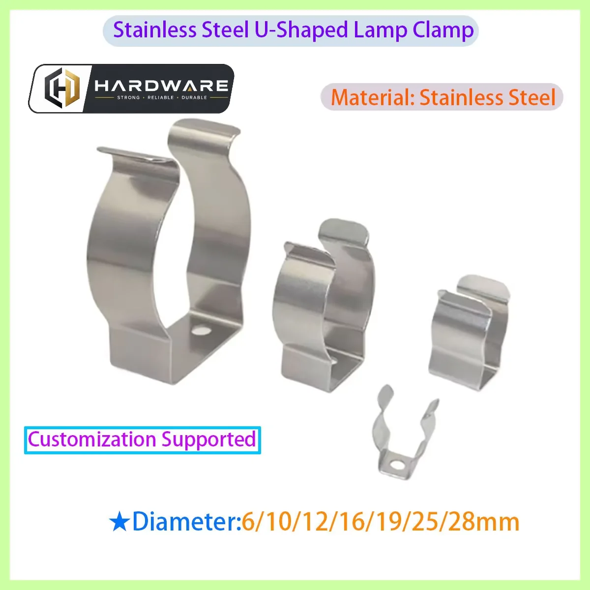 5Pcs Stainless Steel U-shaped Spring Clip Fluorescent Tube Clampwith A Diameter 6/8/10/12/16/19/25/28mm