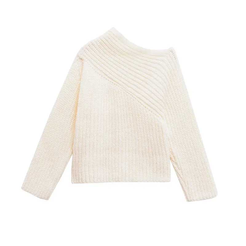 

Autumn Winter New Arrival Women's Knitted Sweater Asymmetrical Collar Mixed Fiber Comfortable Warm Commute Sle Long Sve