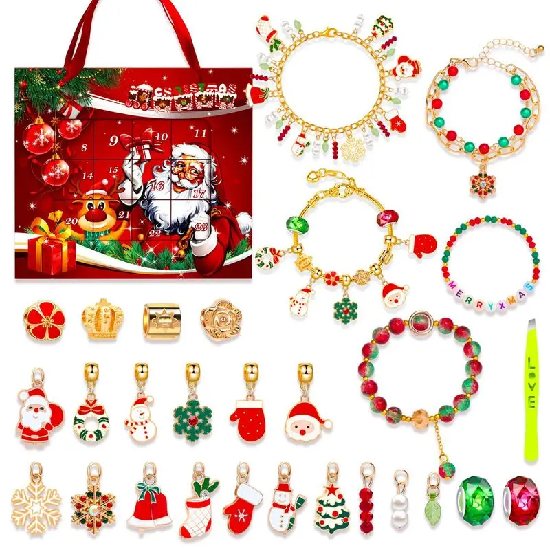 Boîte ennemi créative de Noël pour enfants, bracelet fait main, compte à rebours 24 grilles, jouets du Père Noël mignons, cadeaux de bricolage