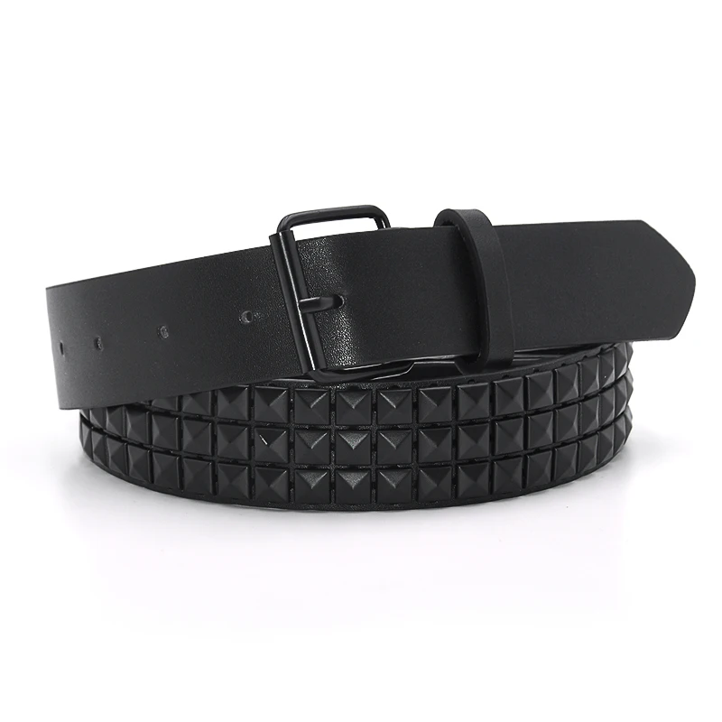 Men Women Punk Rock Pyramid Studded Rivet Belt Pin Buckle Fashion Black Belt For Daily Street Party Outfit Matching Accessory