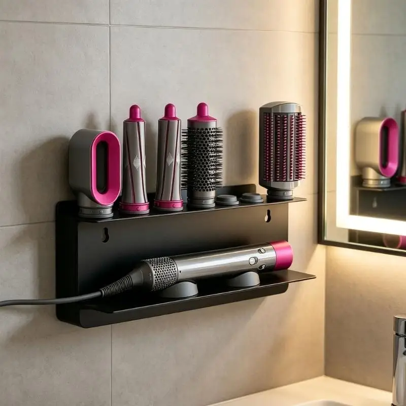 F92F Strong Carbon Steel Hair Dryer Rack With Gentle Silicone To protect Blow Dryer From Marks