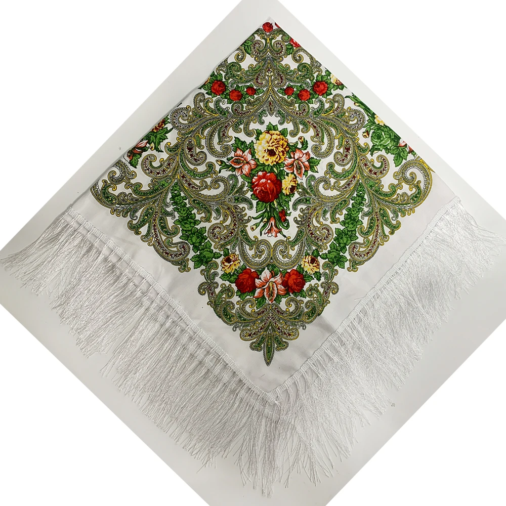 90*90cm sciarpa quadrata russa donna stampa floreale Bandana sciarpe scialle con frange ucraino viaggi etnici parasole scialli da spiaggia