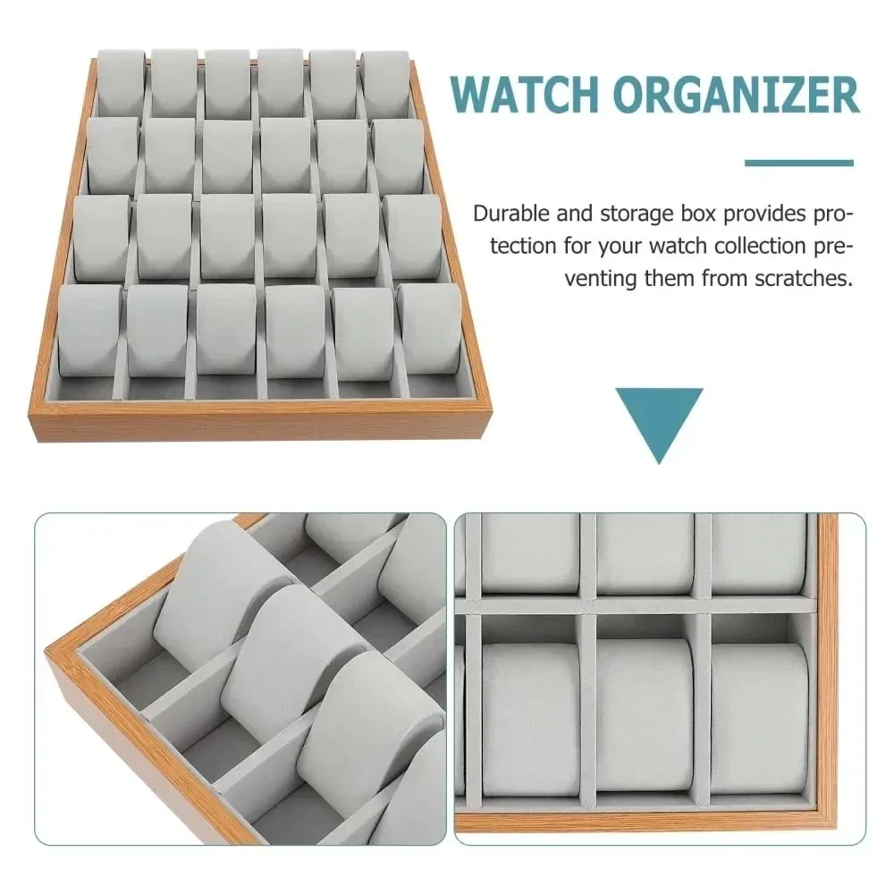 24 Slots Walnut Grain Wood Watch Storage Display Box Wristwatch Organizer Display Tray Watches Holder with Pillows Gift Cases