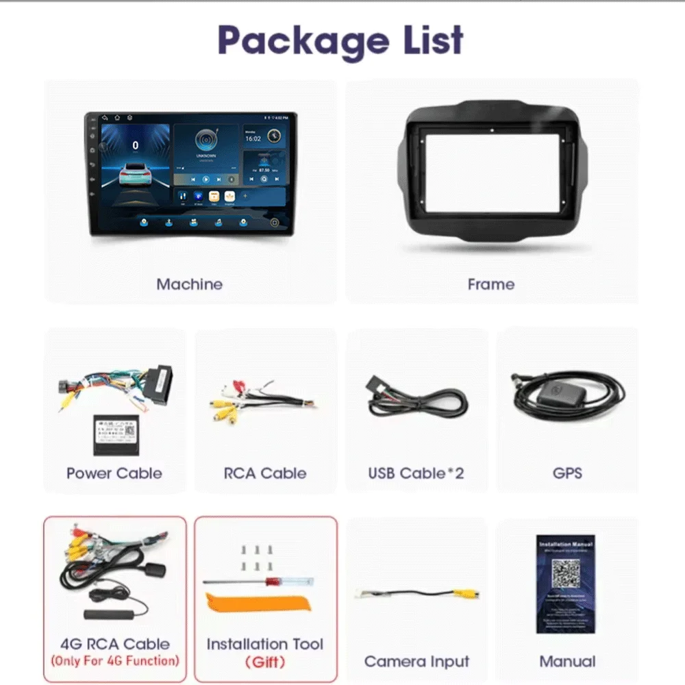 Android 16 Car Radio Carplay For Jeep Renegade 2016 2017 2018 2019 2020 Navigation GPS Multimedia Player stereo WiF+4G 360Camera